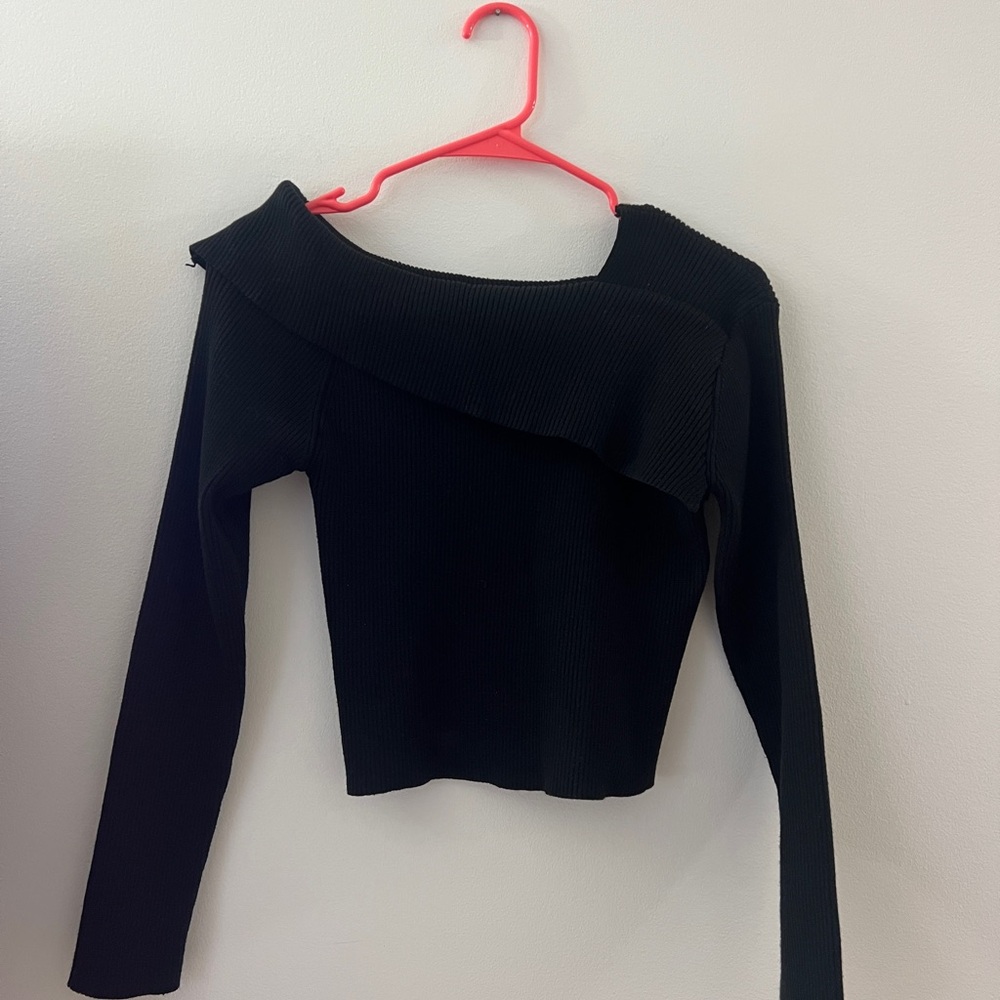 Princess Polly Black Ribbed Knit Top